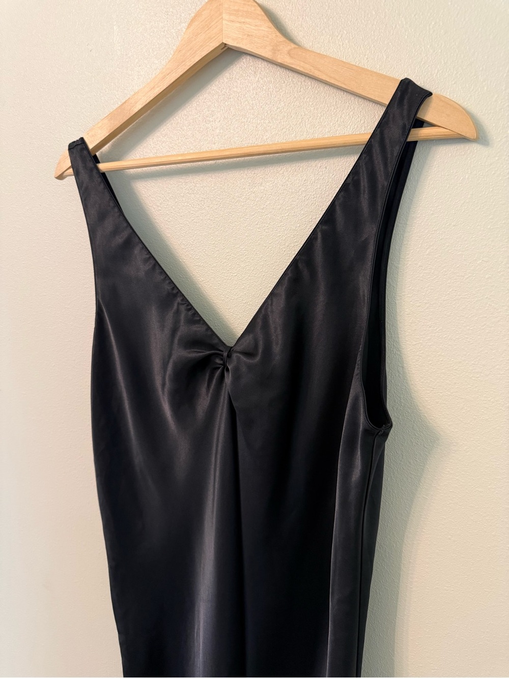 Oscar de la Renta Black Satin Slip Gown Dress Lace Hem Size L - Picture 4 of 6